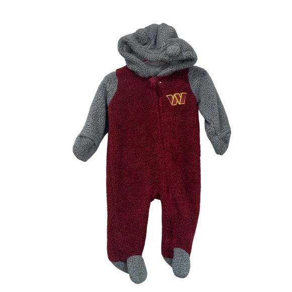 NFL Team Apparel Commanders Burgundy Gray Hooded Fleece Baby Romper 6-9M - Picture 2 of 9